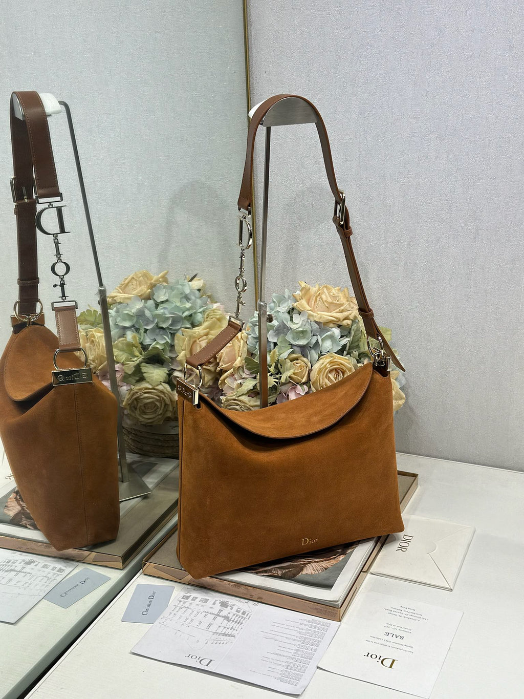 DIOR 26S DIORLY BAG 33 IN BROWN SUEDE