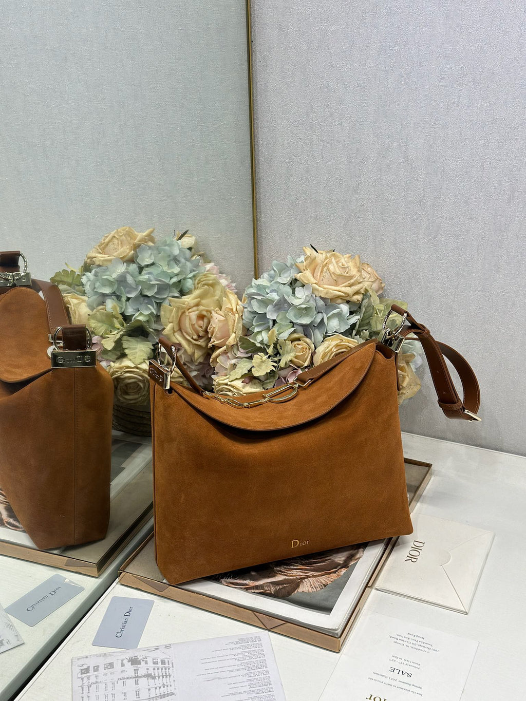 DIOR 26S DIORLY BAG 33 IN BROWN SUEDE