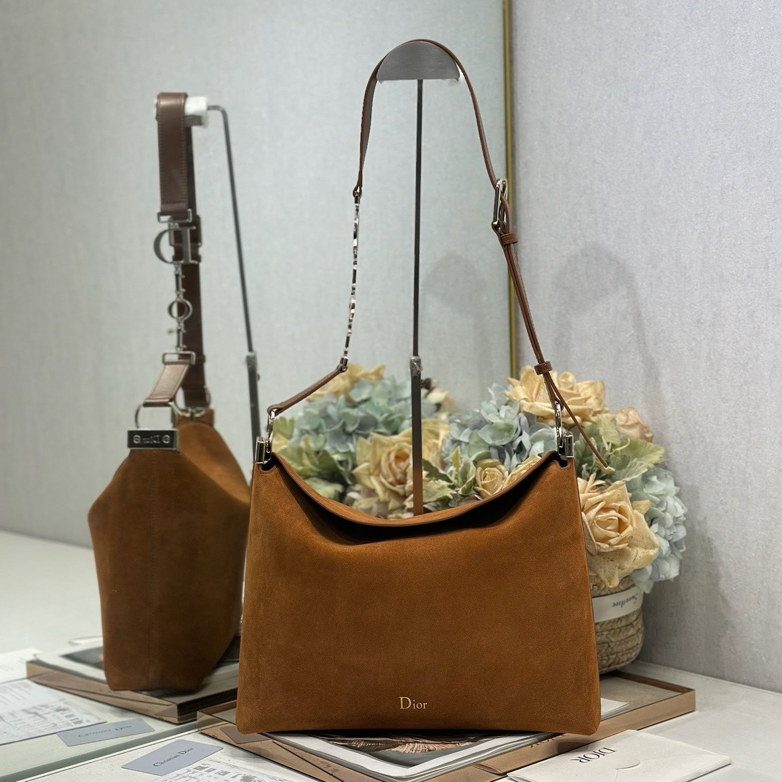 DIOR 26S DIORLY BAG 33 IN BROWN SUEDE