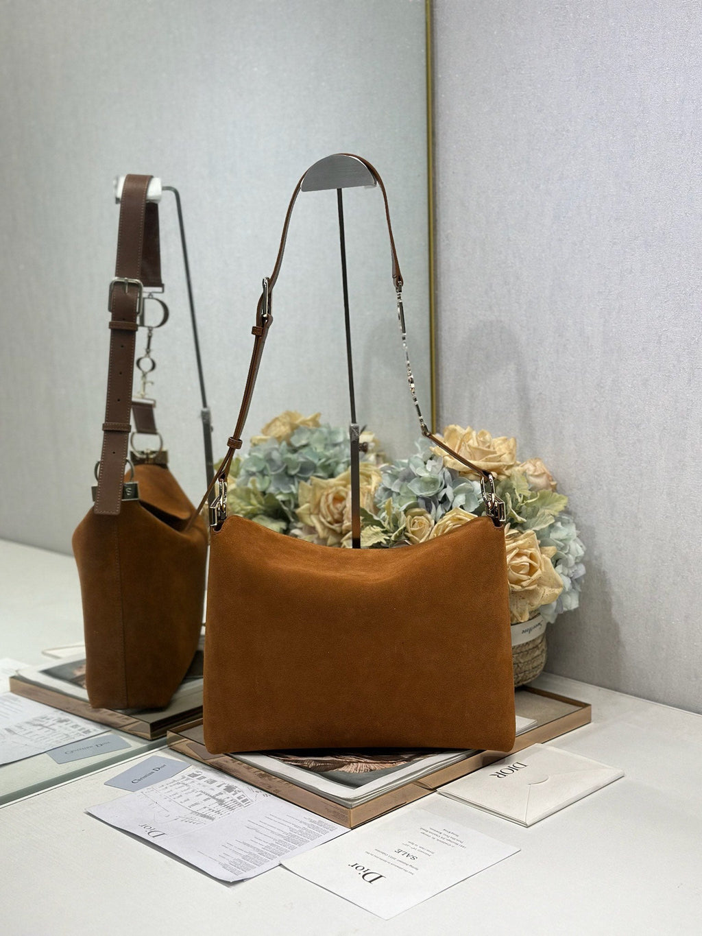 DIOR 26S DIORLY BAG 33 IN BROWN SUEDE