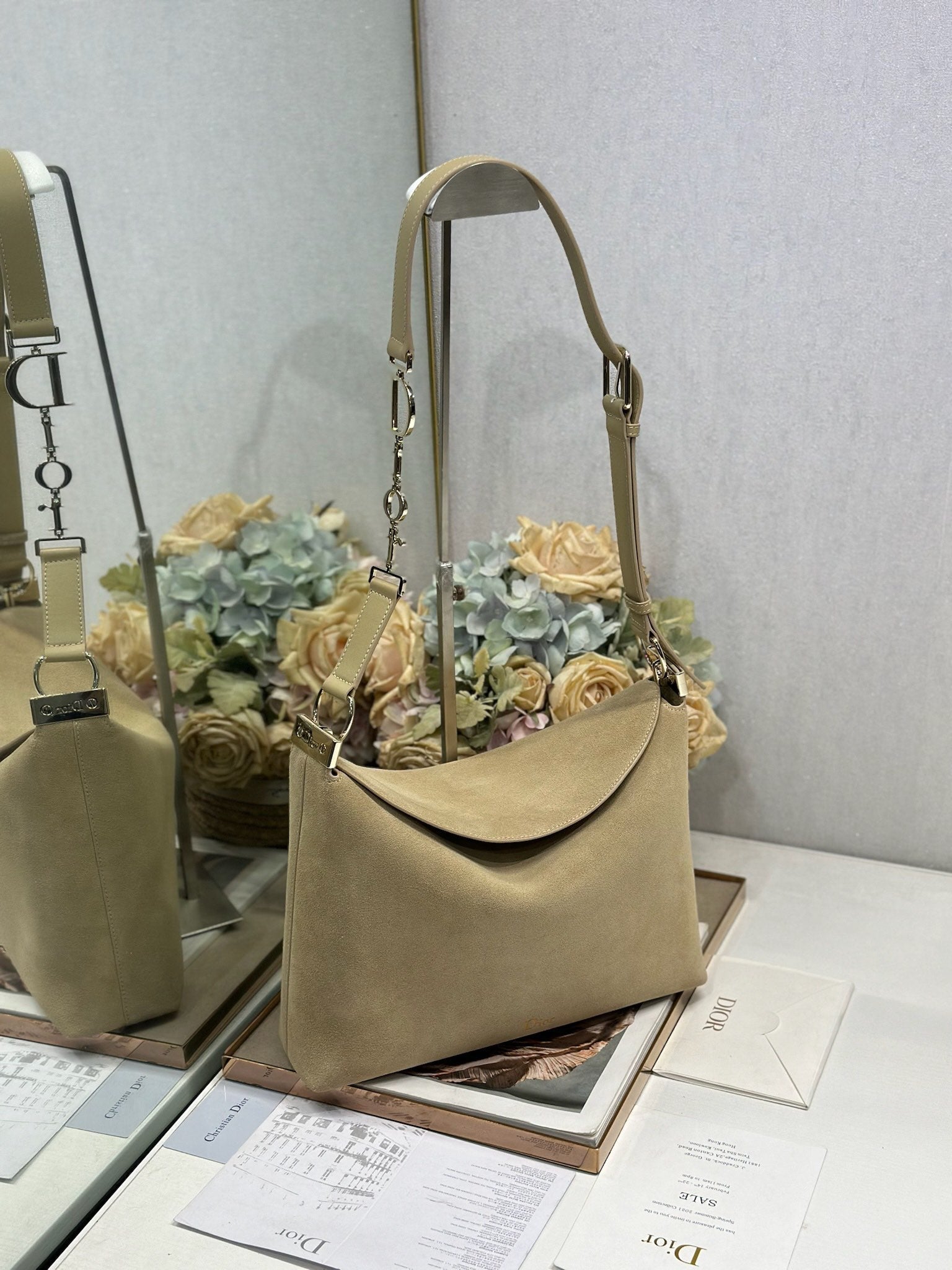 DIOR 26S DIORLY BAG 33 IN BEIGE SUEDE