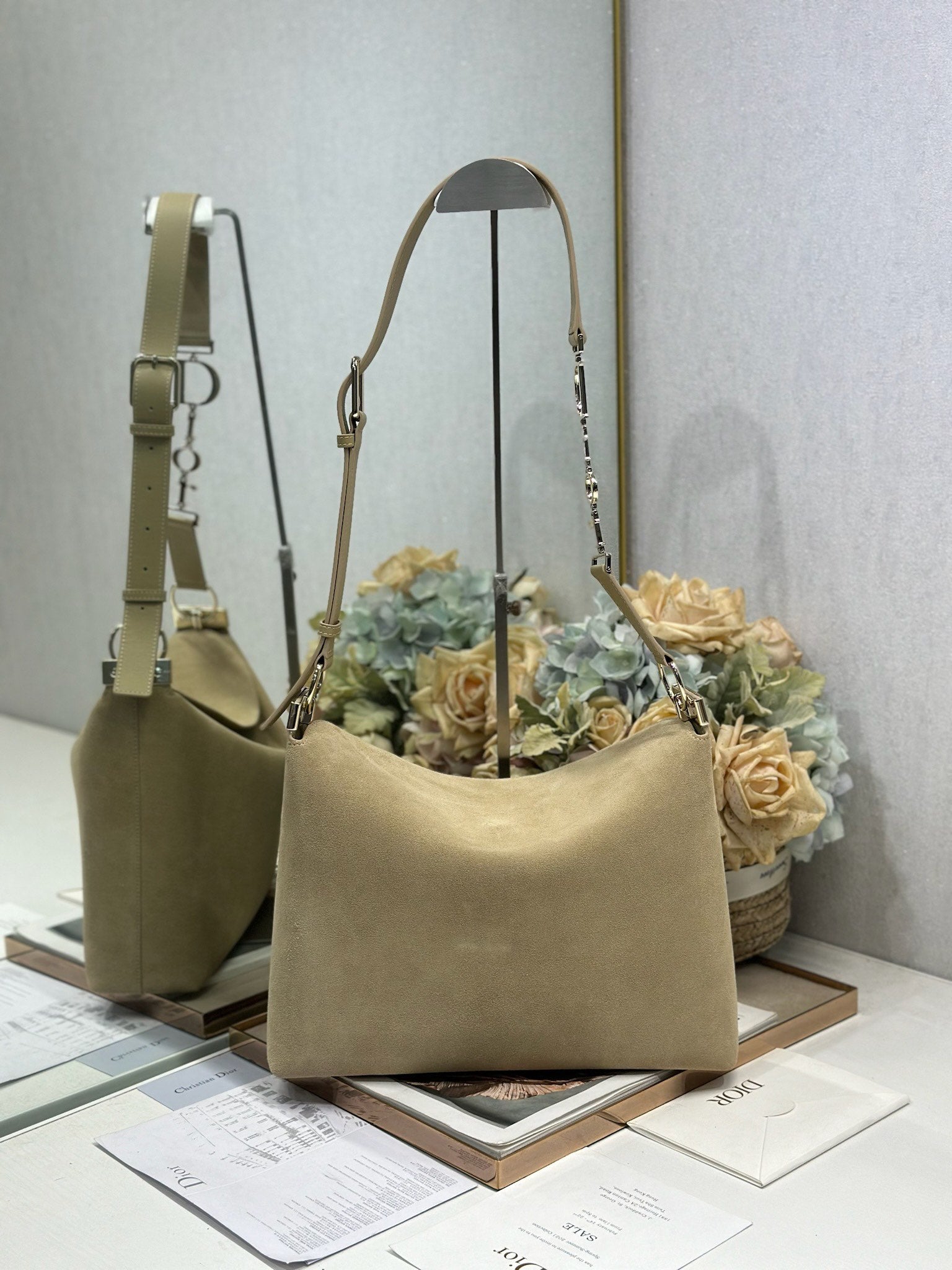 DIOR 26S DIORLY BAG 33 IN BEIGE SUEDE