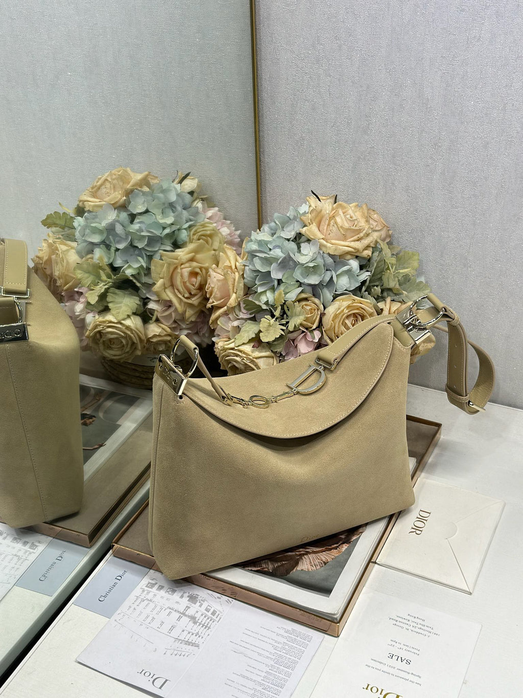 DIOR 26S DIORLY BAG 33 IN BEIGE SUEDE
