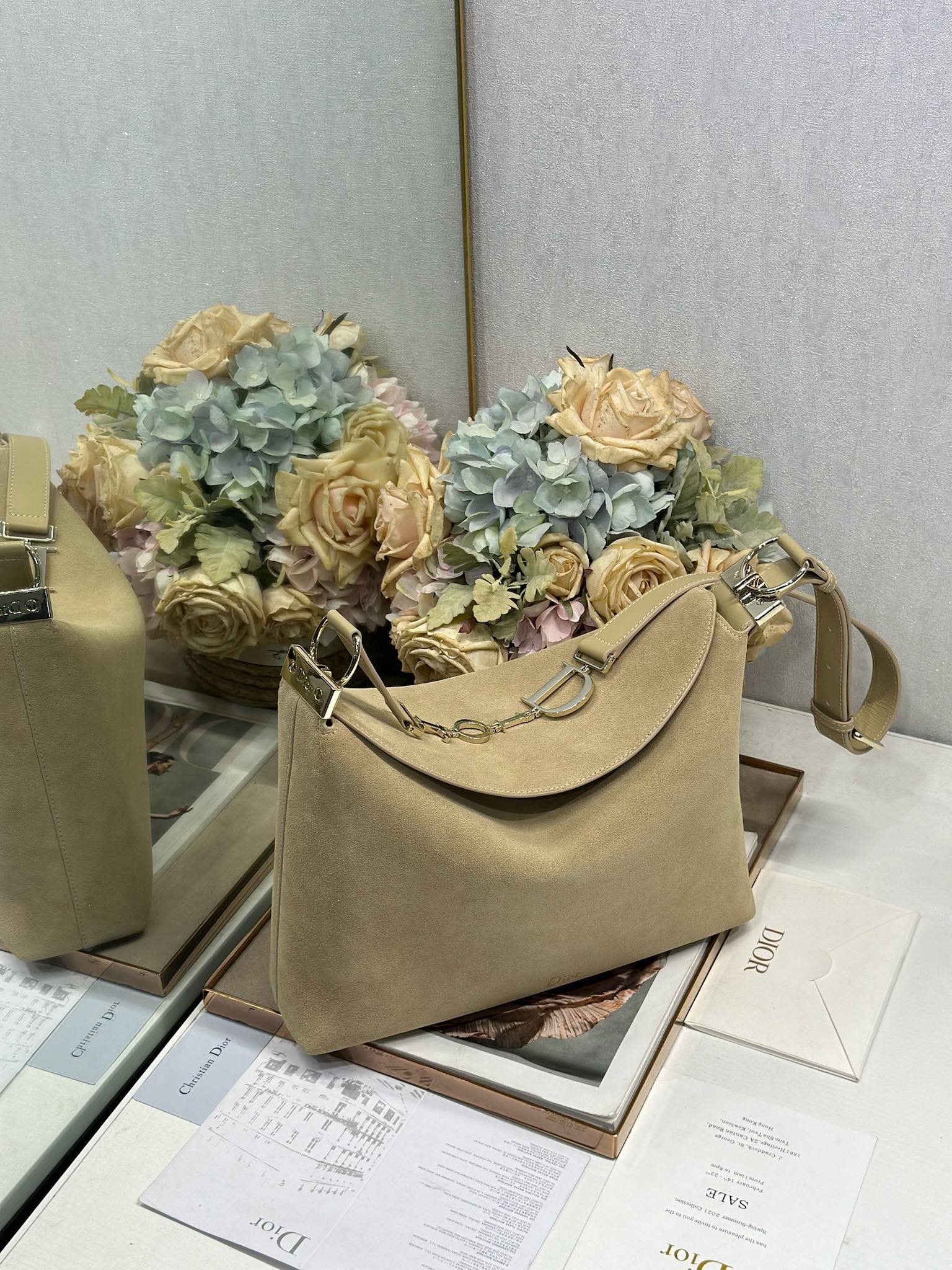 DIOR 26S DIORLY BAG 33 IN BEIGE SUEDE