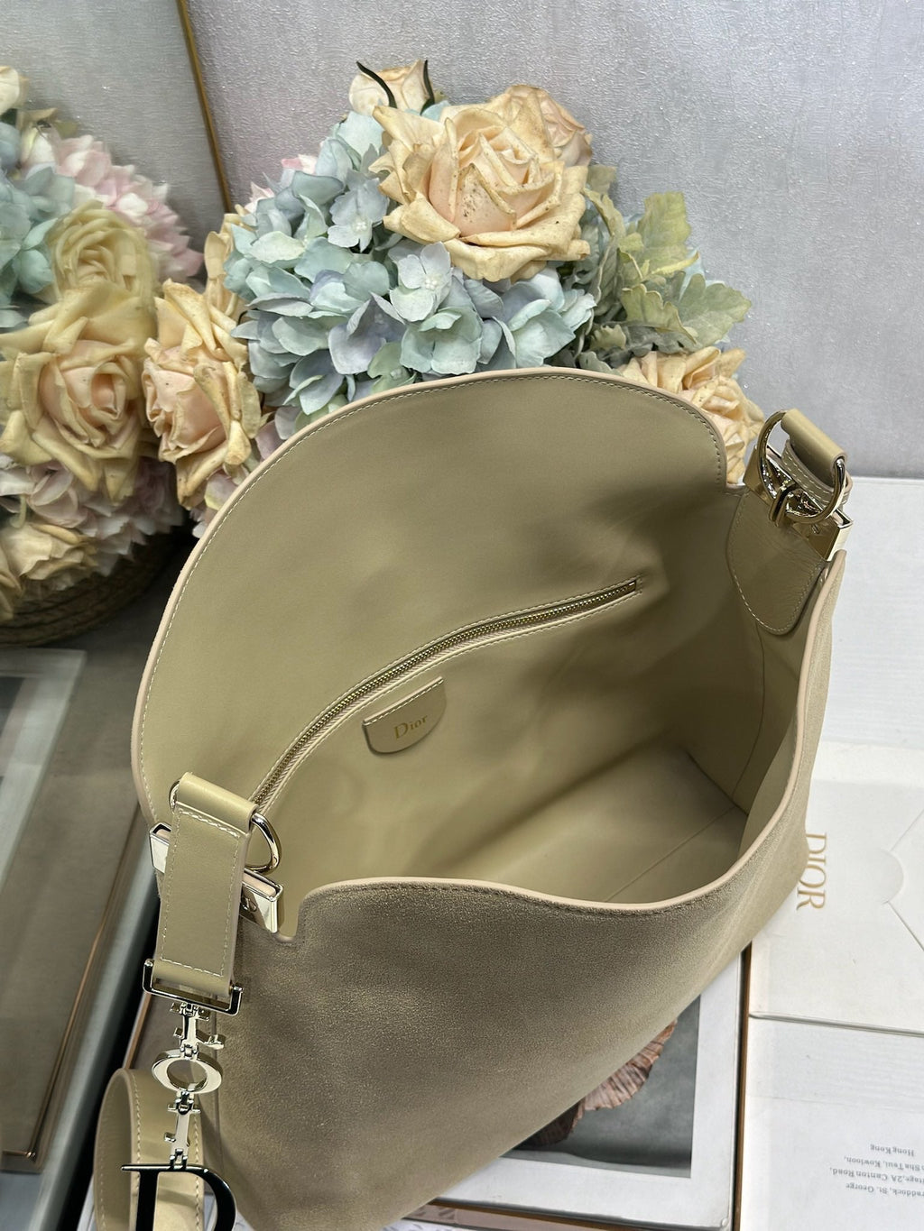 DIOR 26S DIORLY BAG 33 IN BEIGE SUEDE