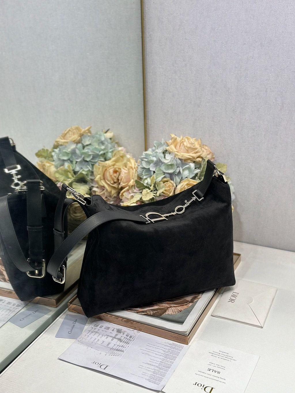 DIOR 26S DIORLY BAG 36 IN BLACK SUEDE