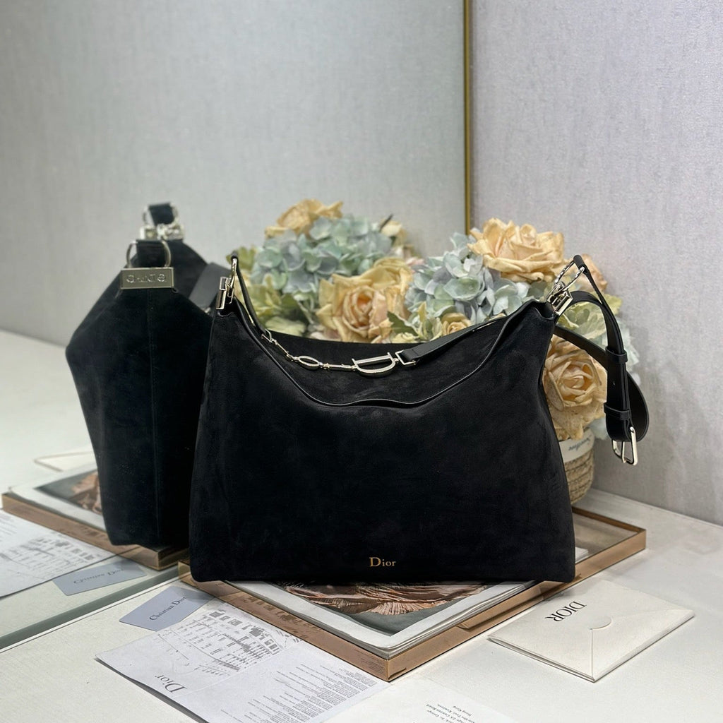 DIOR 26S DIORLY BAG 36 IN BLACK SUEDE