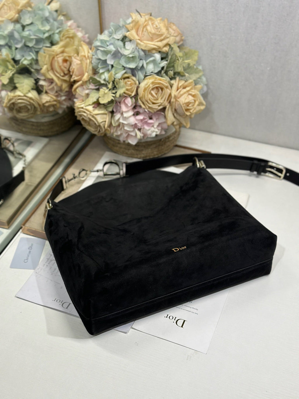 DIOR 26S DIORLY BAG 36 IN BLACK SUEDE
