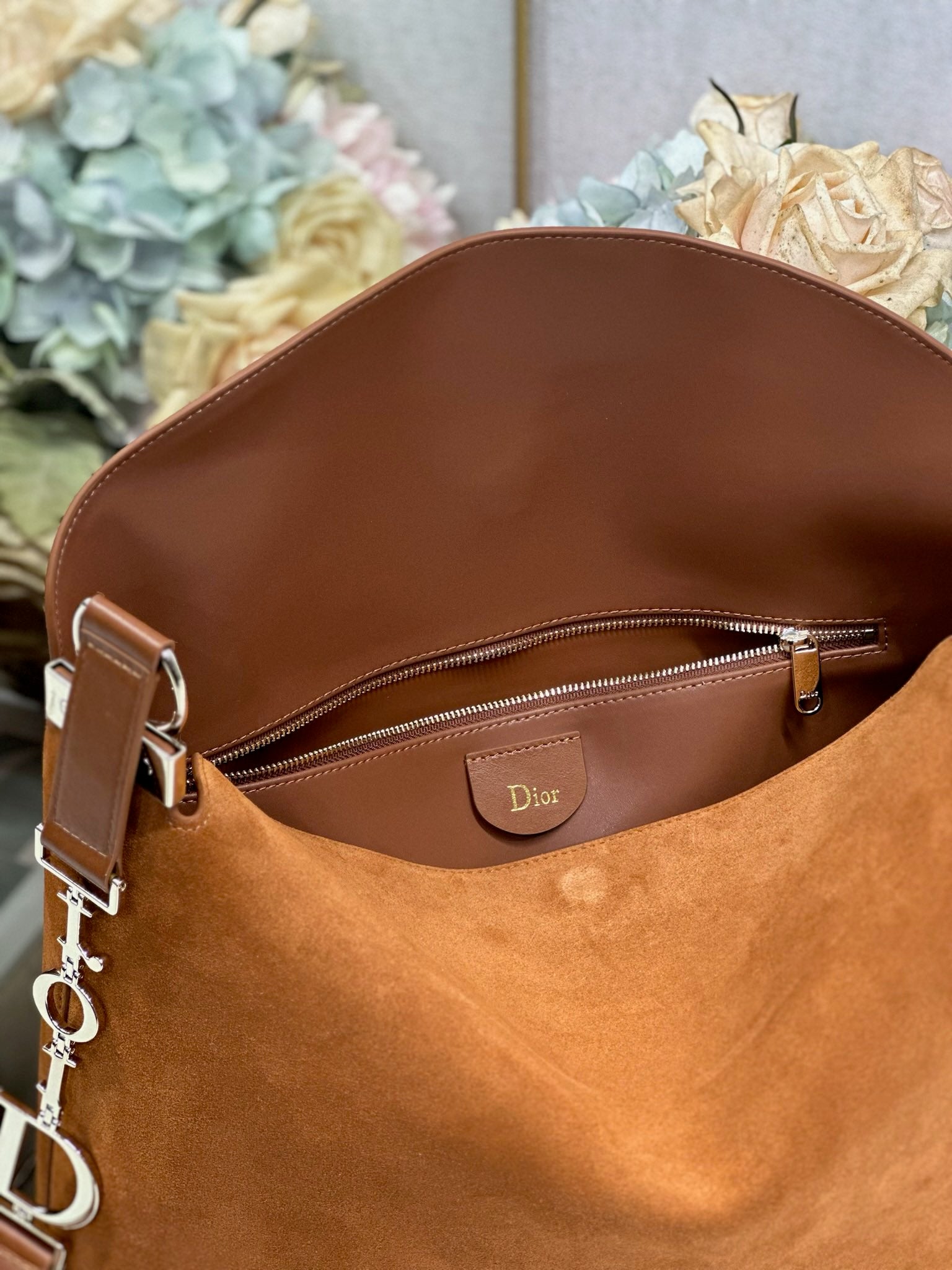 DIOR 26S DIORLY BAG 36 IN BROWN SUEDE