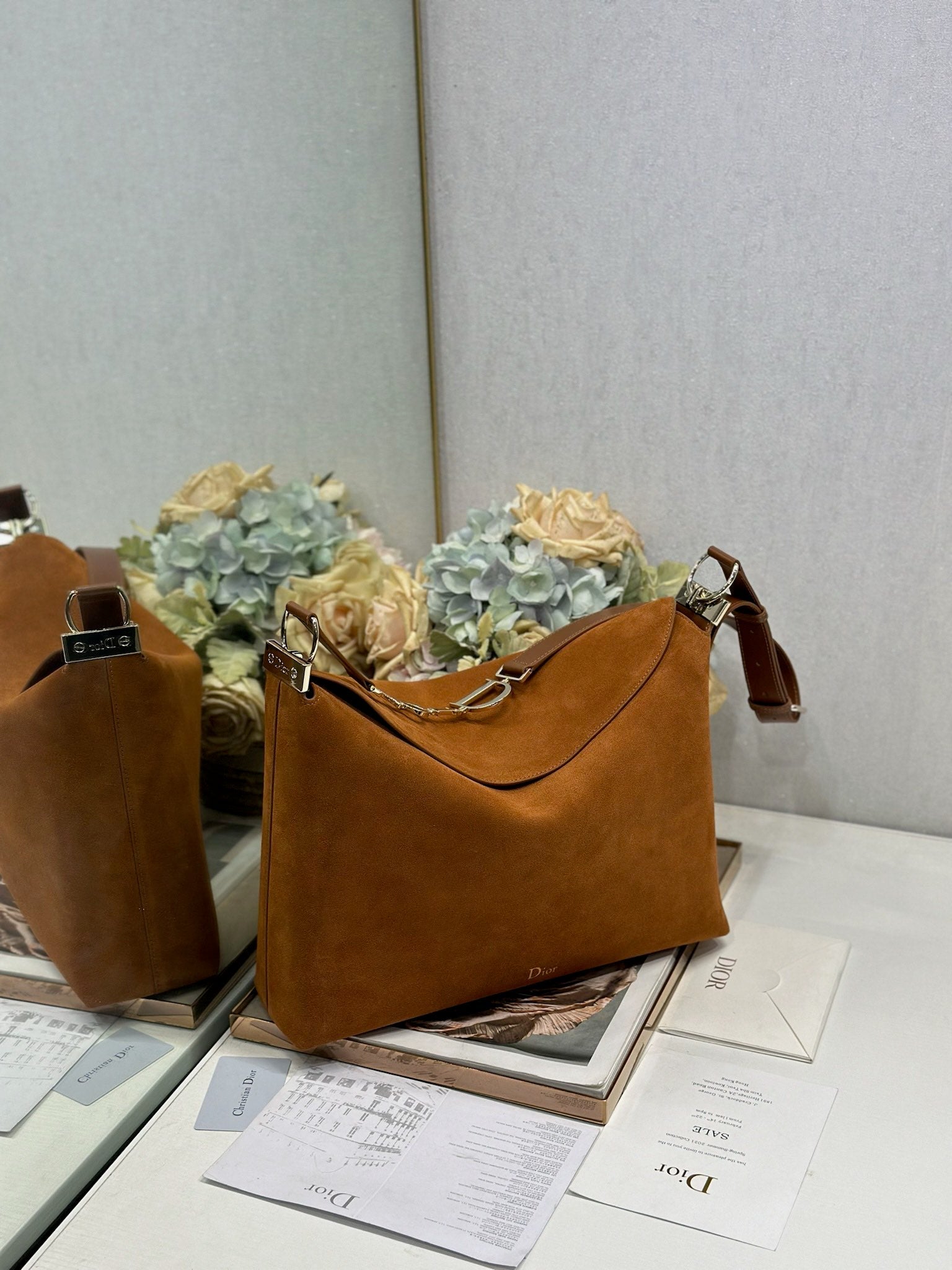 DIOR 26S DIORLY BAG 36 IN BROWN SUEDE