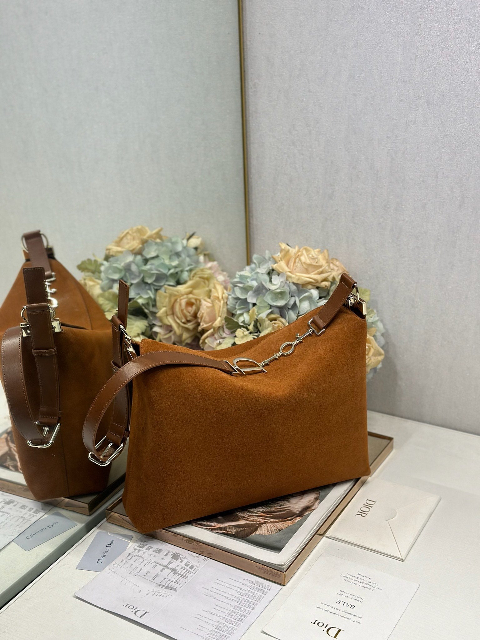 DIOR 26S DIORLY BAG 36 IN BROWN SUEDE
