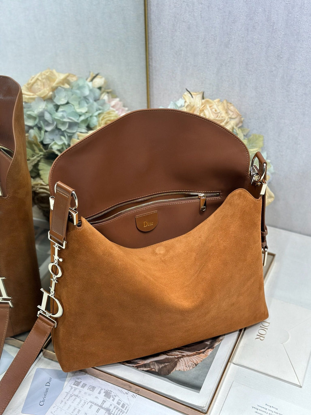 DIOR 26S DIORLY BAG 36 IN BROWN SUEDE