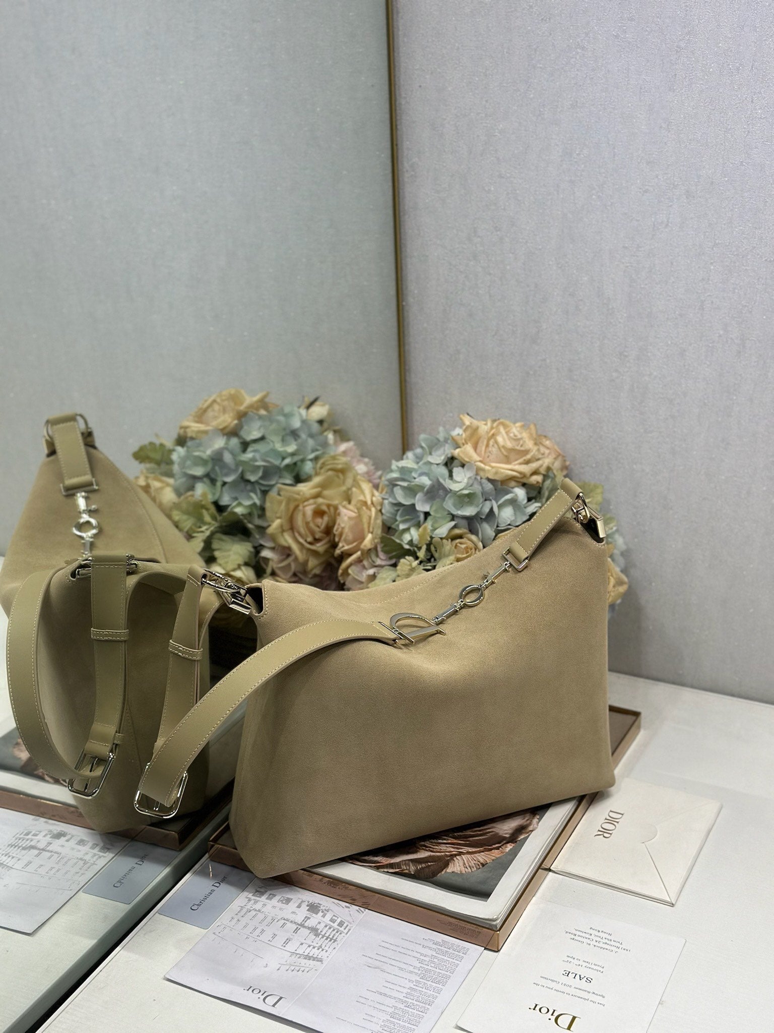 DIOR 26S DIORLY BAG 36 IN BEIGE SUEDE