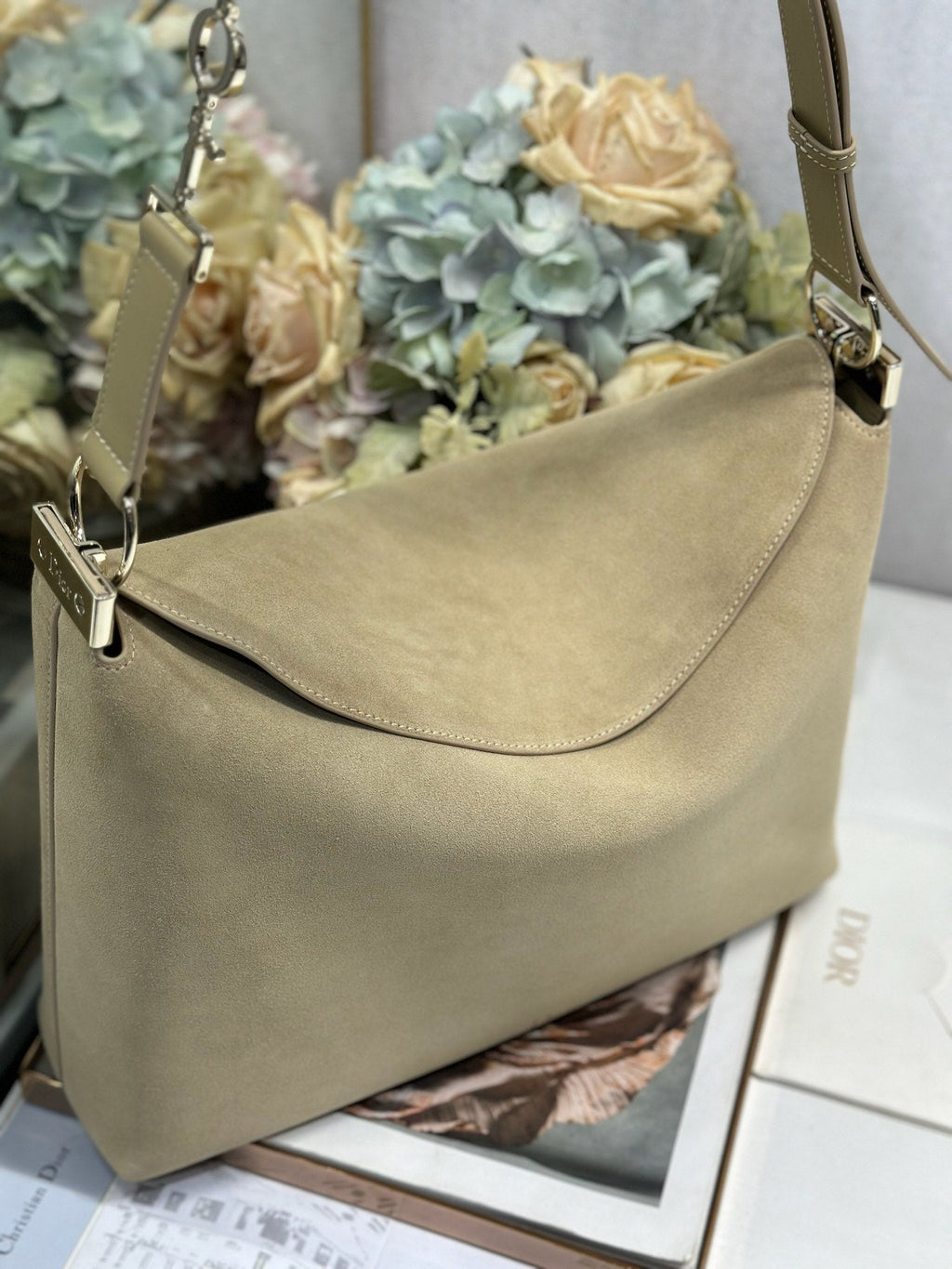 DIOR 26S DIORLY BAG 36 IN BEIGE SUEDE