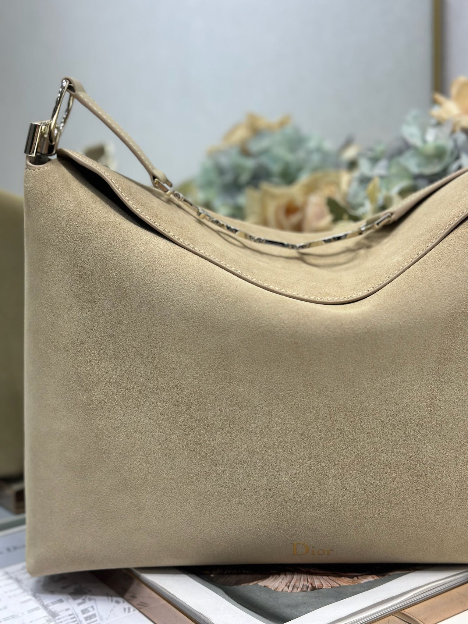 DIOR 26S DIORLY BAG 36 IN BEIGE SUEDE