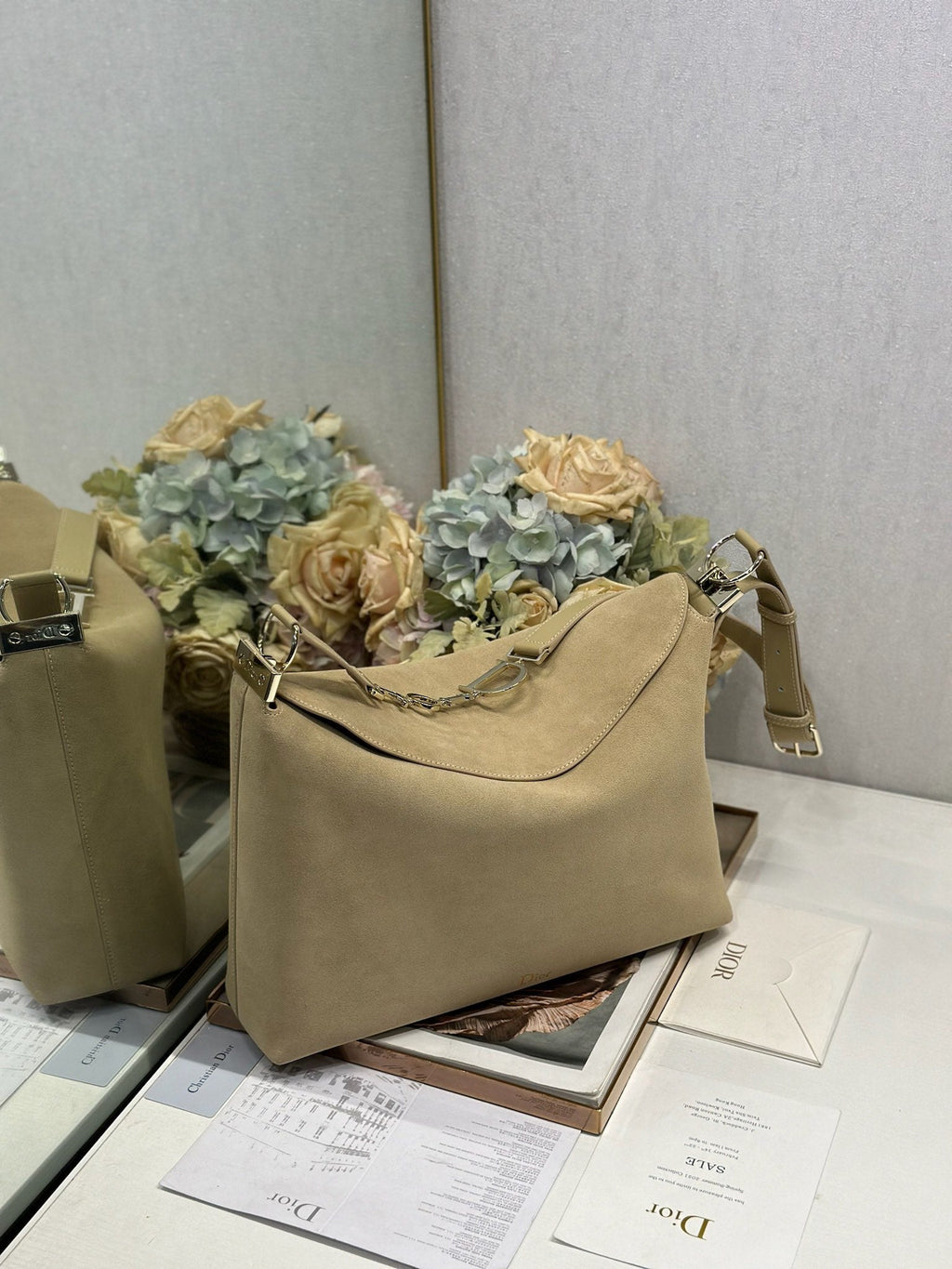 DIOR 26S DIORLY BAG 36 IN BEIGE SUEDE