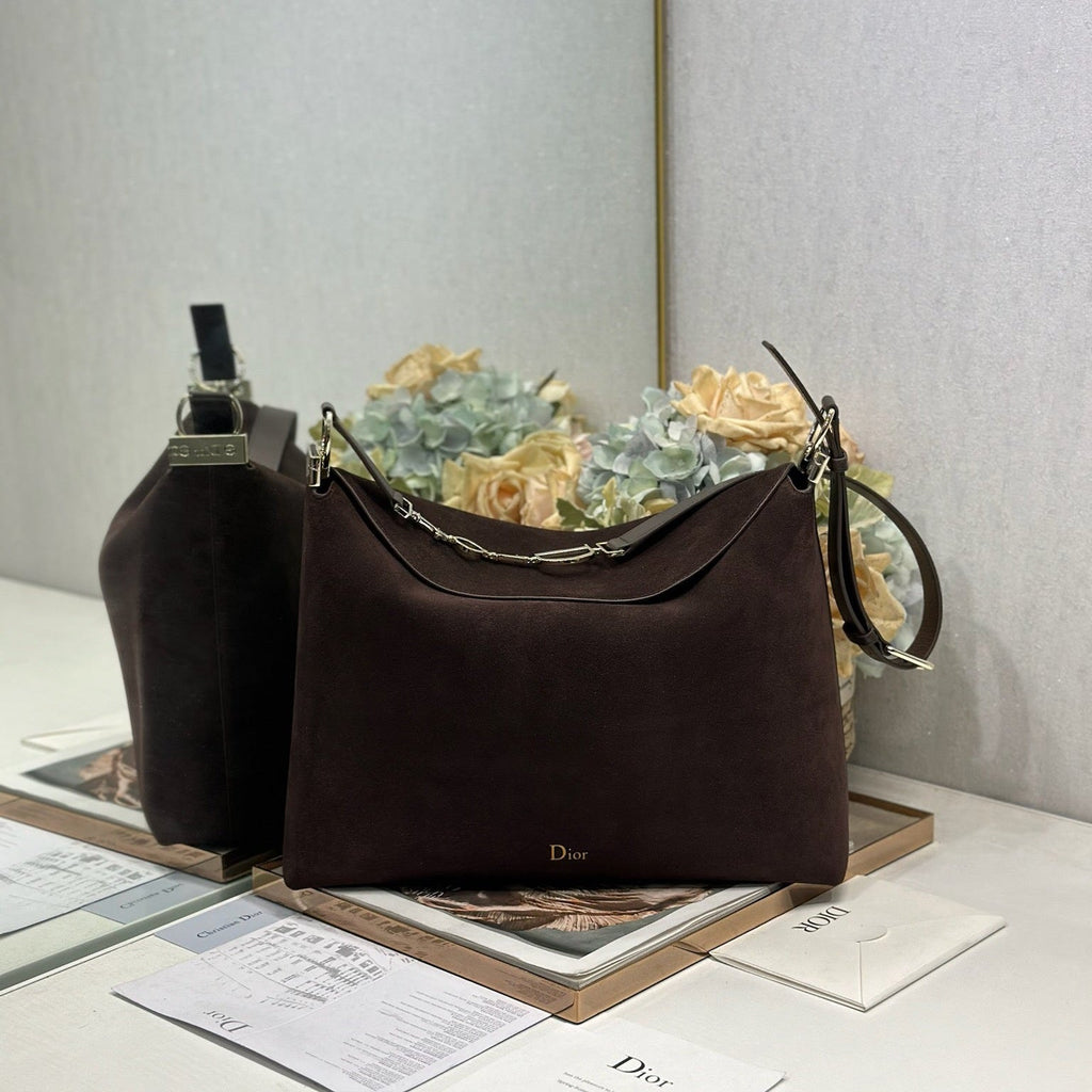 DIOR 26S DIORLY BAG 36 IN DARK BROWN SUEDE
