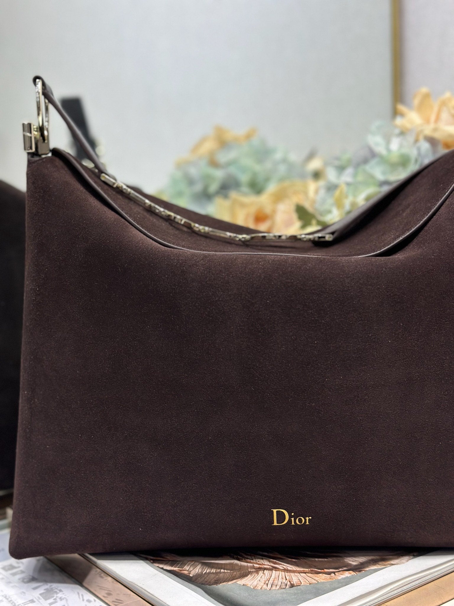 DIOR 26S DIORLY BAG 36 IN DARK BROWN SUEDE