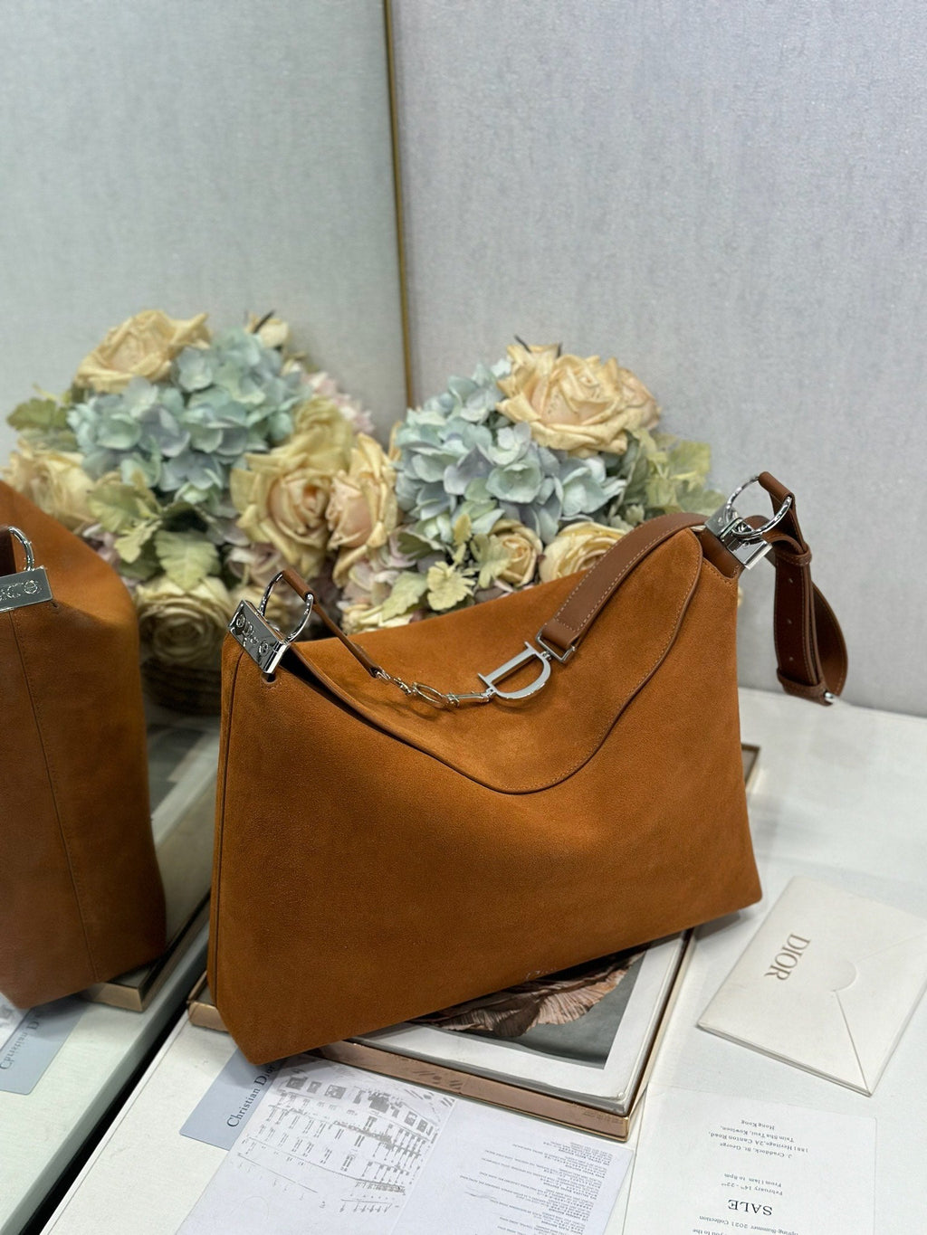 DIOR 26S DIORLY BAG 39 IN BROWN SUEDE