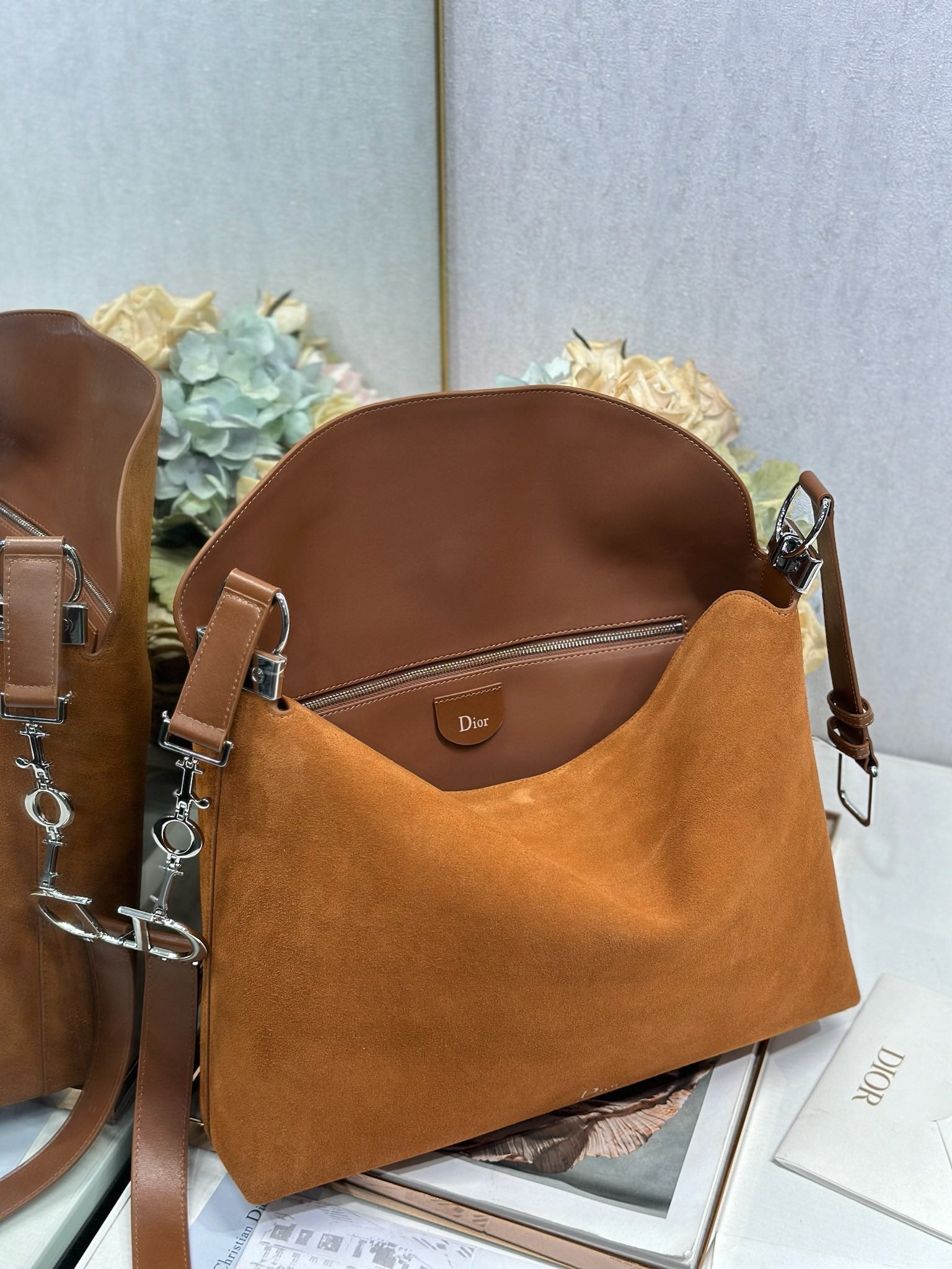 DIOR 26S DIORLY BAG 39 IN BROWN SUEDE