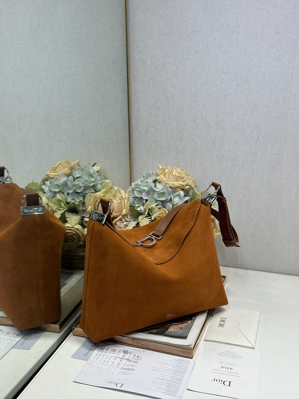 DIOR 26S DIORLY BAG 39 IN BROWN SUEDE