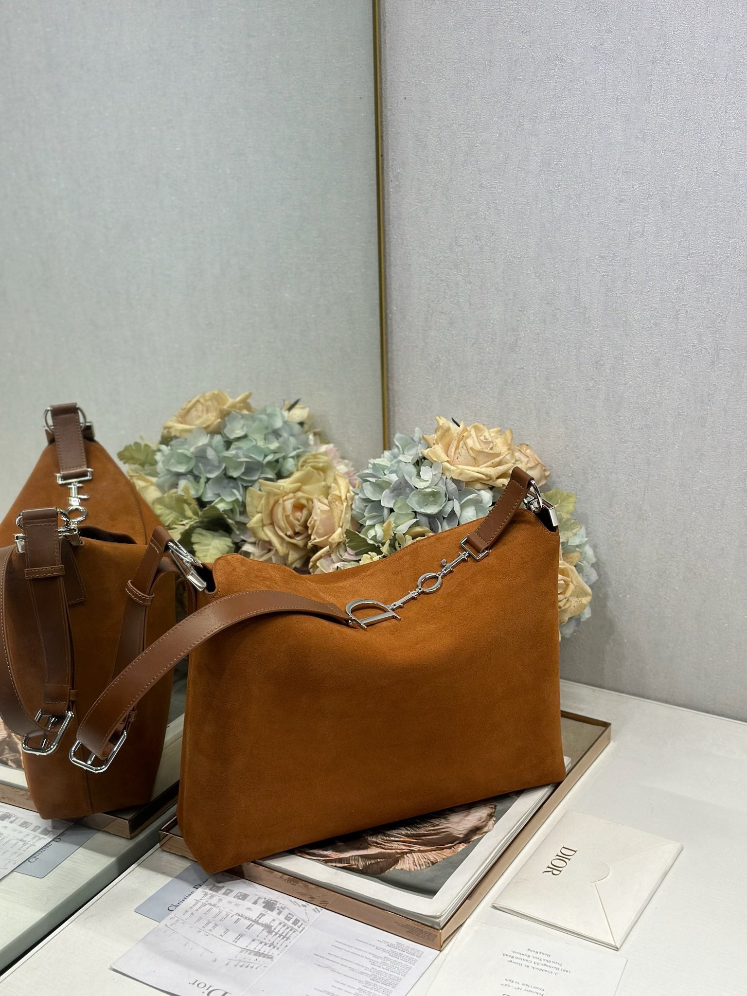 DIOR 26S DIORLY BAG 39 IN BROWN SUEDE