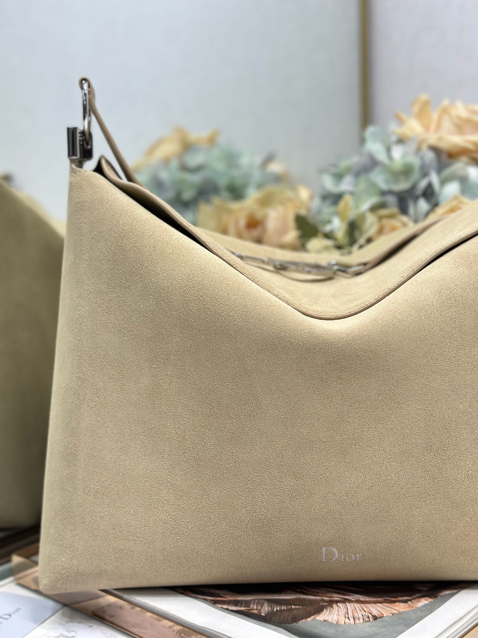 DIOR 26S DIORLY BAG 39 IN BEIGE SUEDE