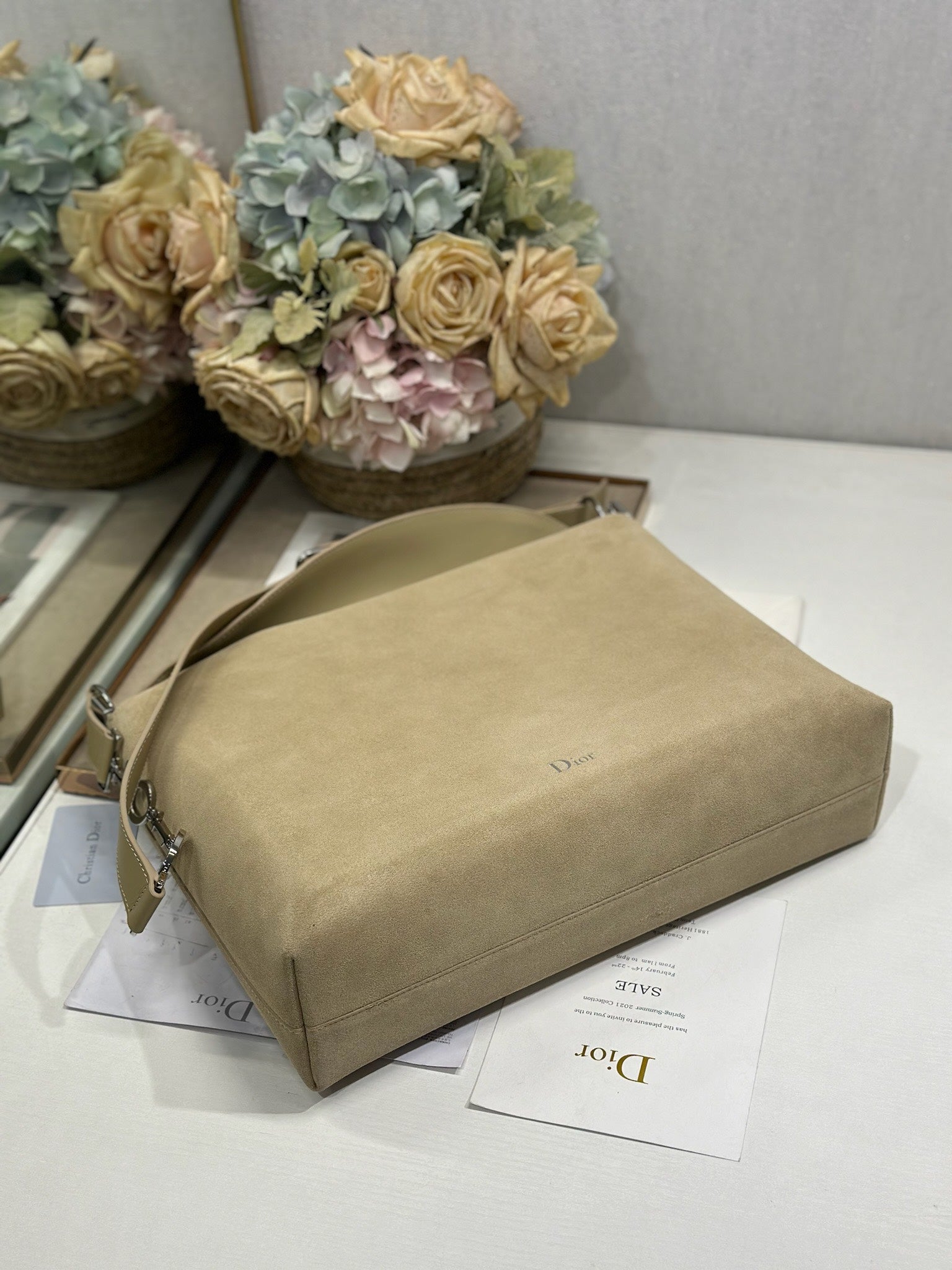 DIOR 26S DIORLY BAG 39 IN BEIGE SUEDE