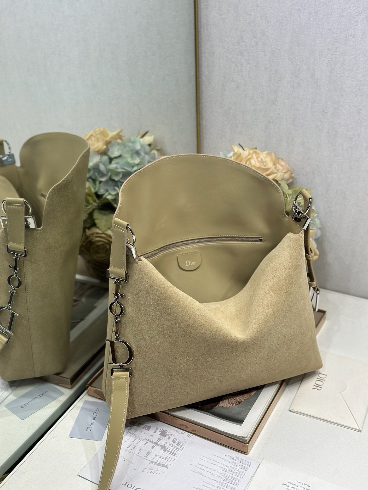 DIOR 26S DIORLY BAG 39 IN BEIGE SUEDE