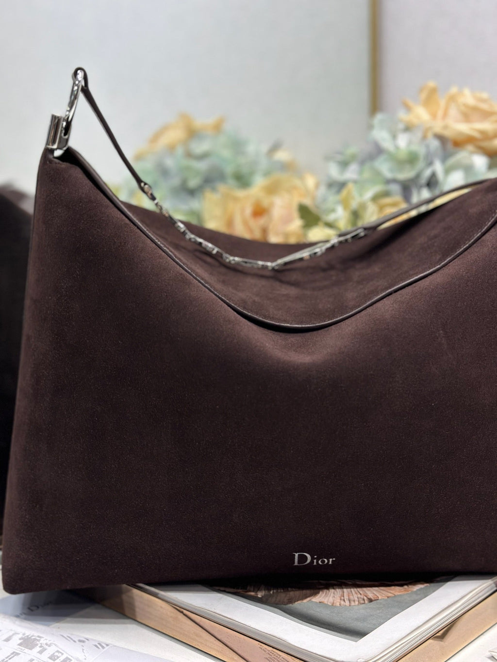 DIOR 26S DIORLY BAG 39 IN DARK BROWN SUEDE