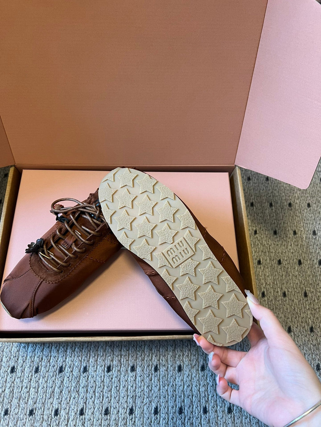 MIUMIU 26S SNEAKERS IN CHOCOLATE BROWN PLUME SATIN