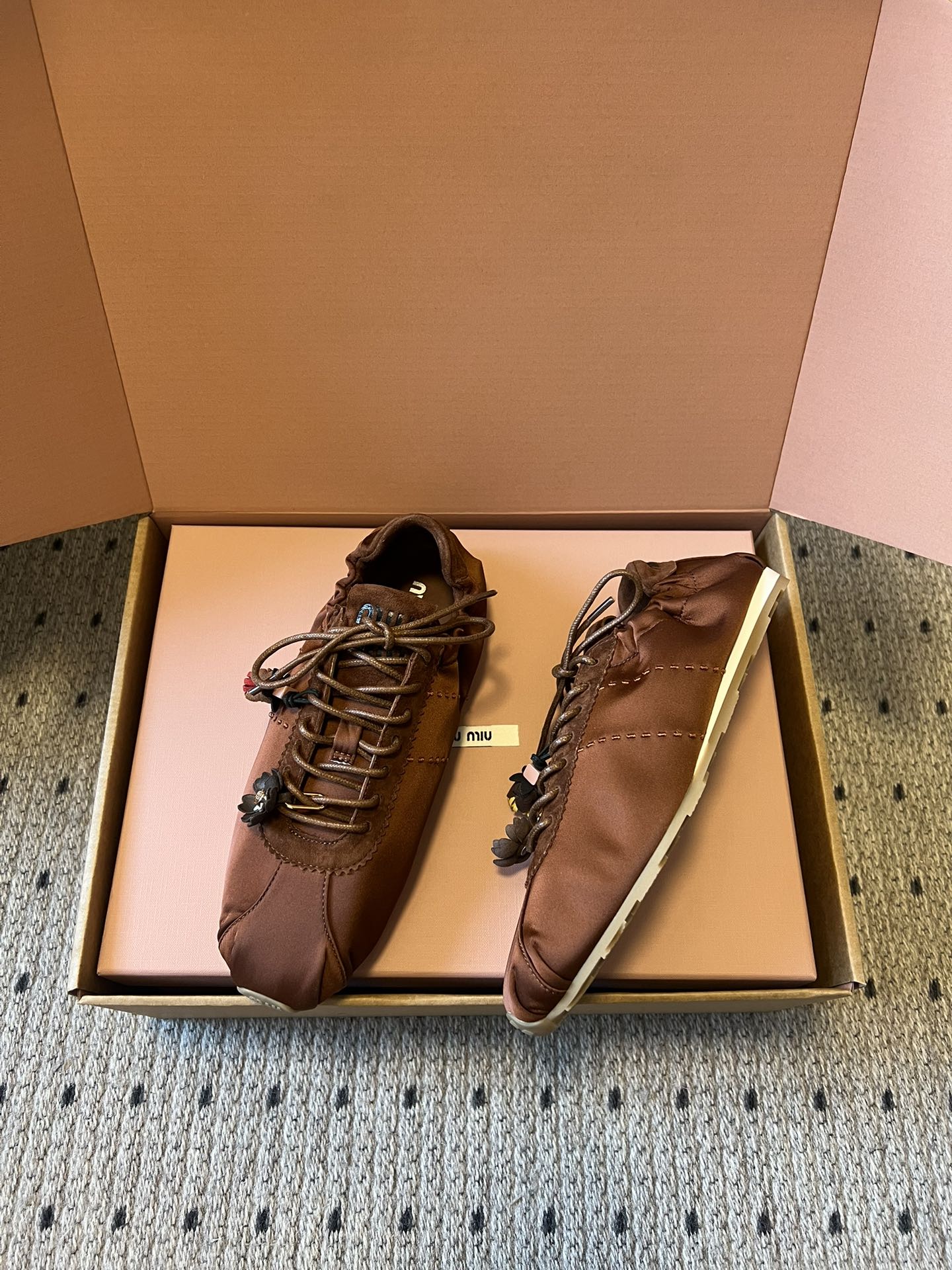 MIUMIU 26S SNEAKERS IN CHOCOLATE BROWN PLUME SATIN