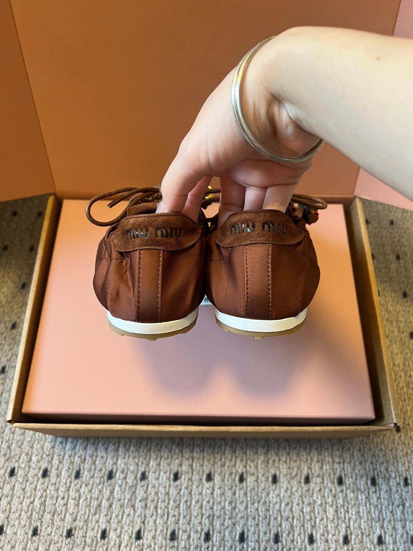 MIUMIU 26S SNEAKERS IN CHOCOLATE BROWN PLUME SATIN