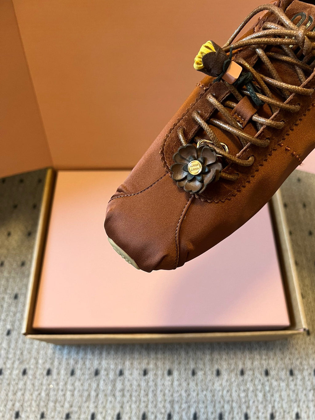 MIUMIU 26S SNEAKERS IN CHOCOLATE BROWN PLUME SATIN