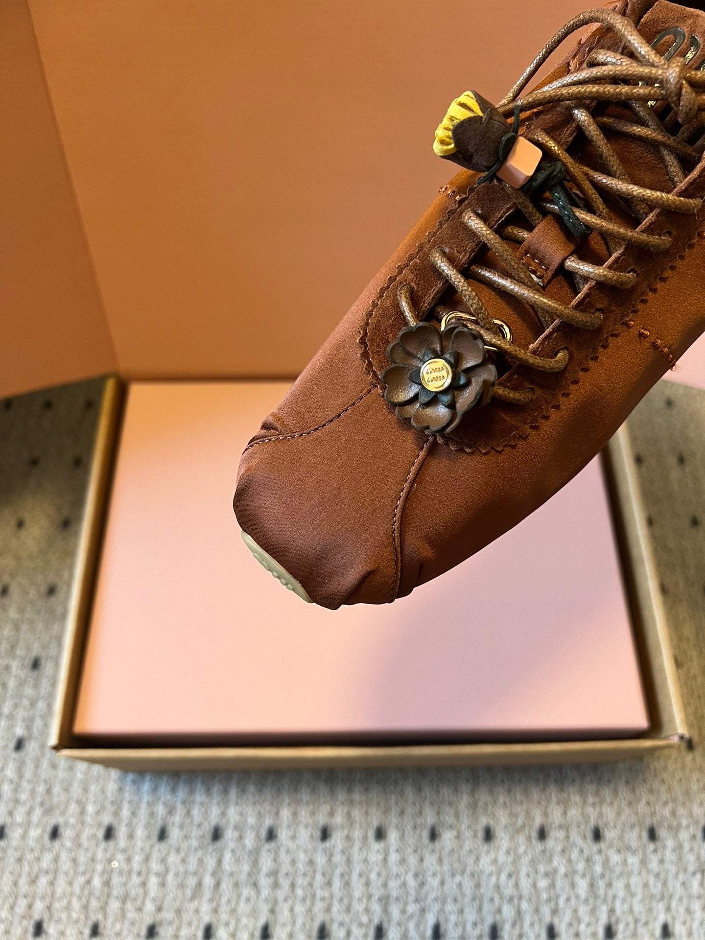 MIUMIU 26S SNEAKERS IN CHOCOLATE BROWN PLUME SATIN
