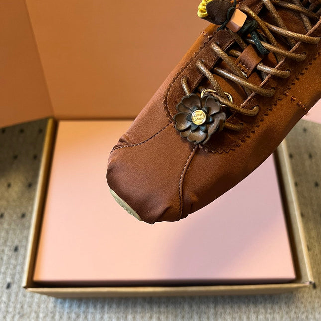 MIUMIU 26S SNEAKERS IN CHOCOLATE BROWN PLUME SATIN