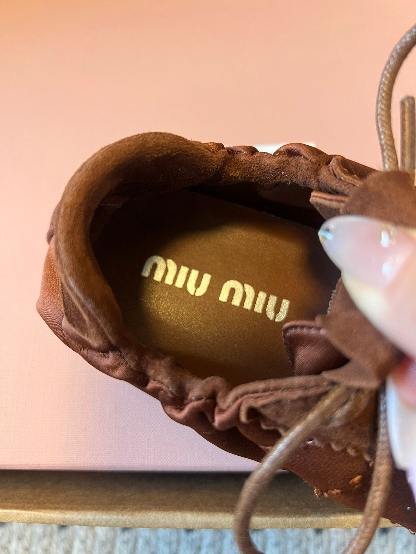 MIUMIU 26S SNEAKERS IN CHOCOLATE BROWN PLUME SATIN