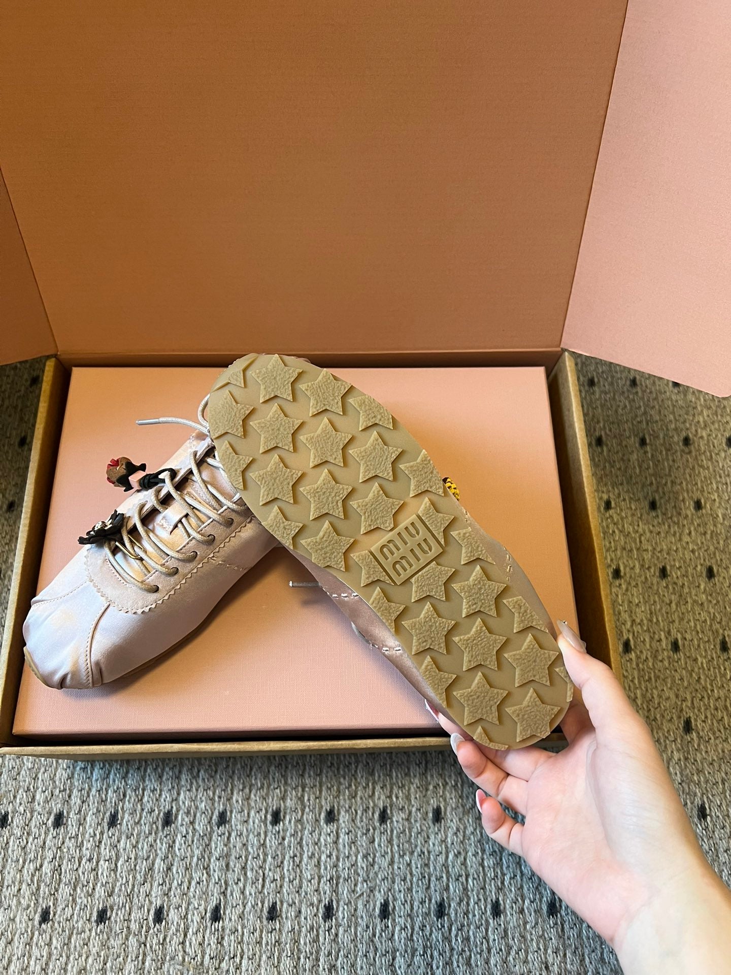 MIUMIU 26S SNEAKERS IN LIGHT PINK PLUME SATIN