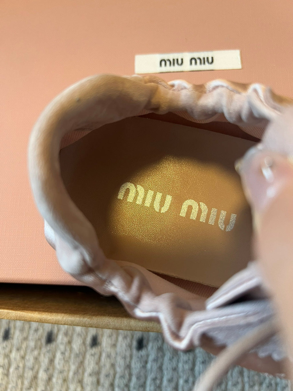 MIUMIU 26S SNEAKERS IN LIGHT PINK PLUME SATIN