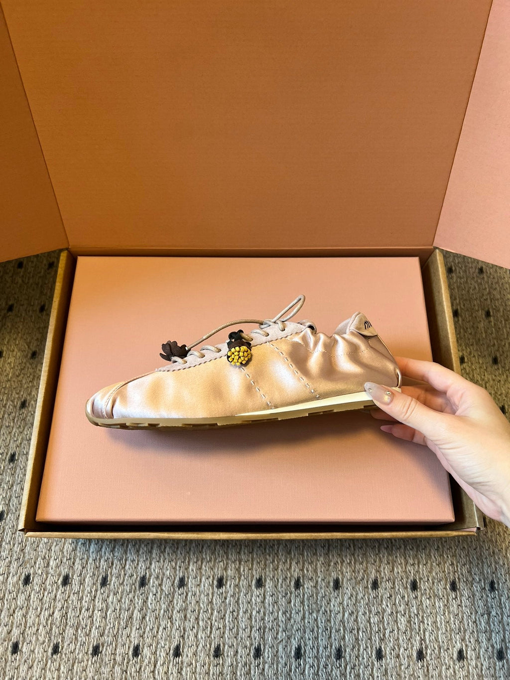 MIUMIU 26S SNEAKERS IN LIGHT PINK PLUME SATIN