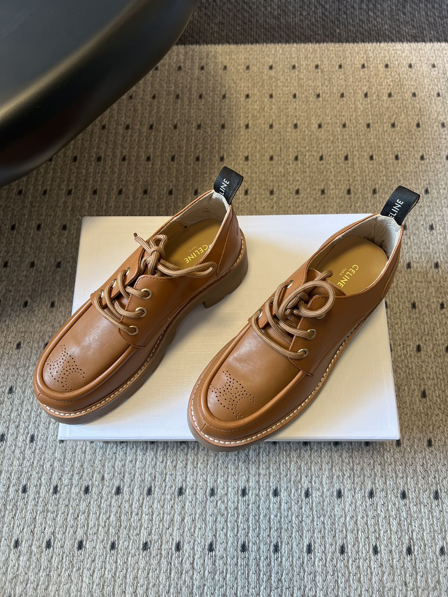 CELINE 26S LACE-UP LOAFERS IN BROWN CALFSKIN