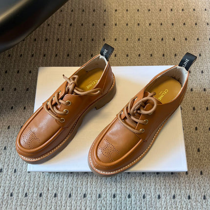 CELINE 26S LACE-UP LOAFERS IN BROWN CALFSKIN