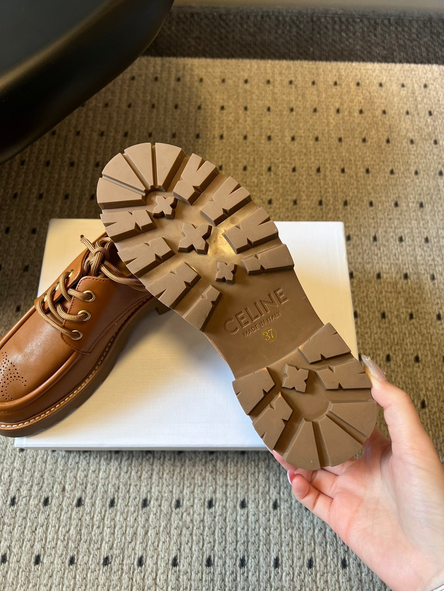 CELINE 26S LACE-UP LOAFERS IN BROWN CALFSKIN