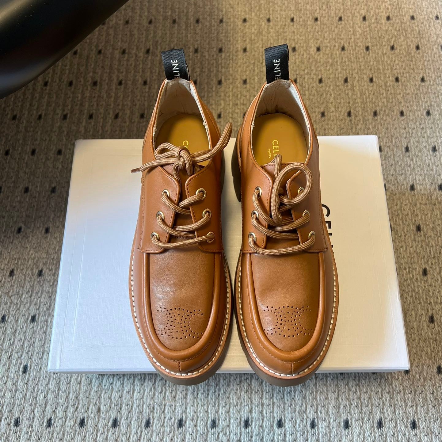 CELINE 26S LACE-UP LOAFERS IN BROWN CALFSKIN
