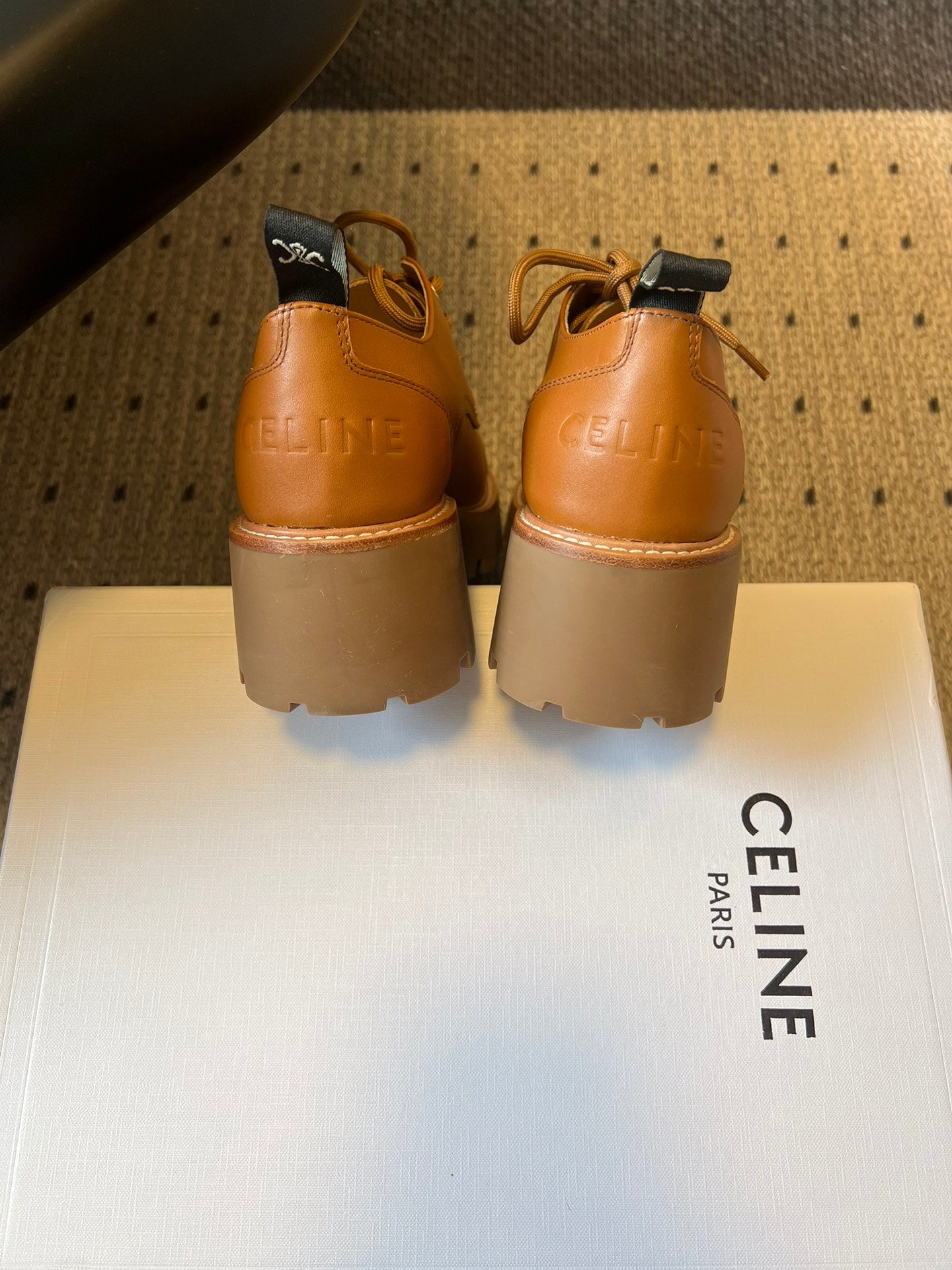 CELINE 26S LACE-UP LOAFERS IN BROWN CALFSKIN
