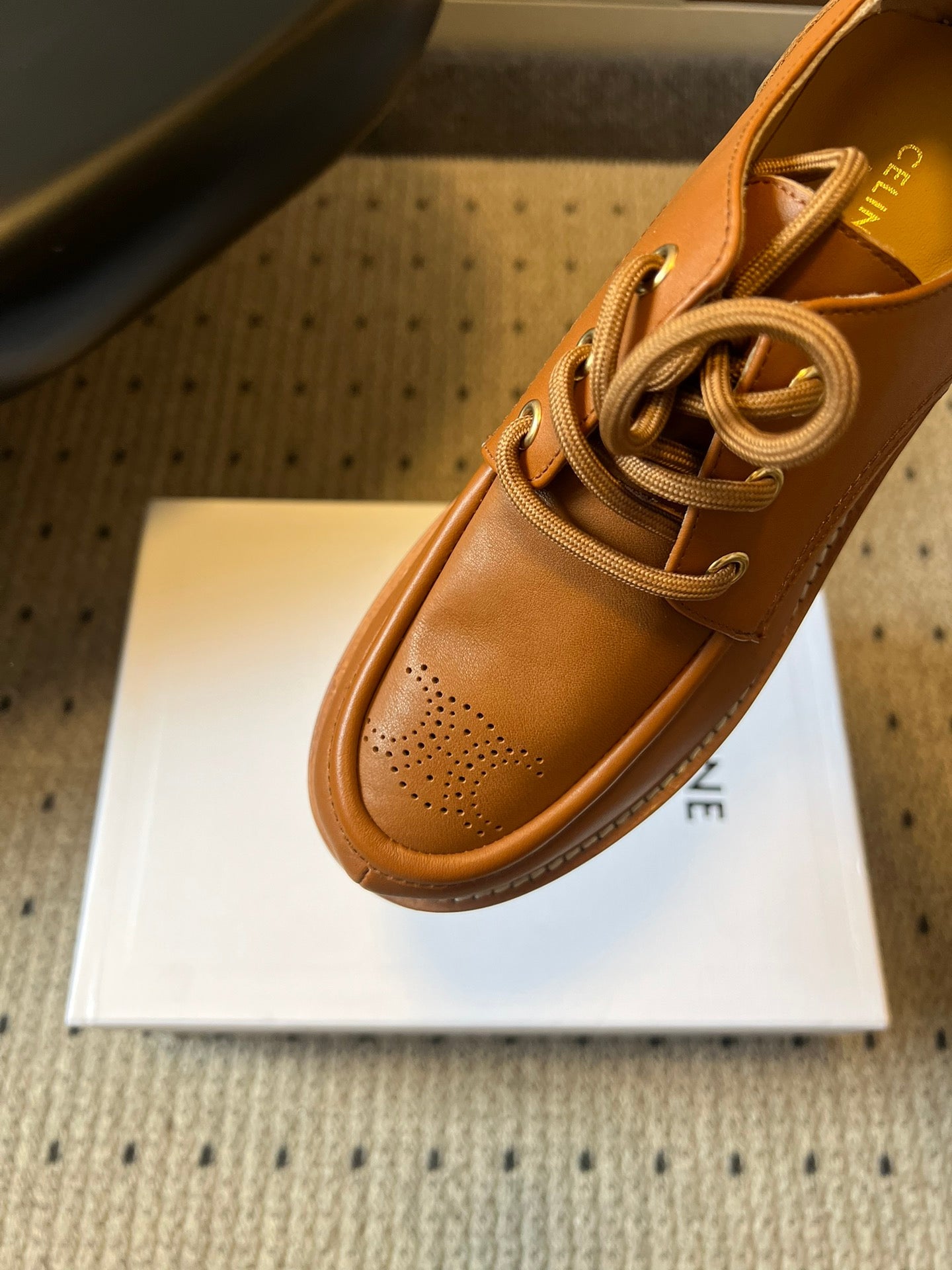 CELINE 26S LACE-UP LOAFERS IN BROWN CALFSKIN