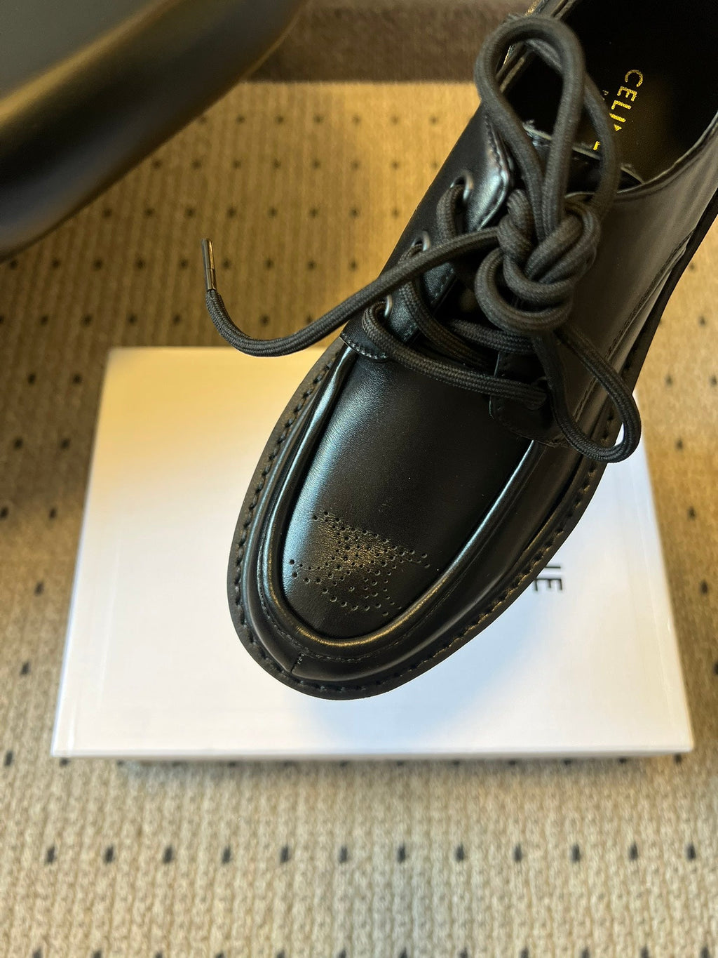 CELINE 26S LACE-UP LOAFERS IN BLACK CALFSKIN