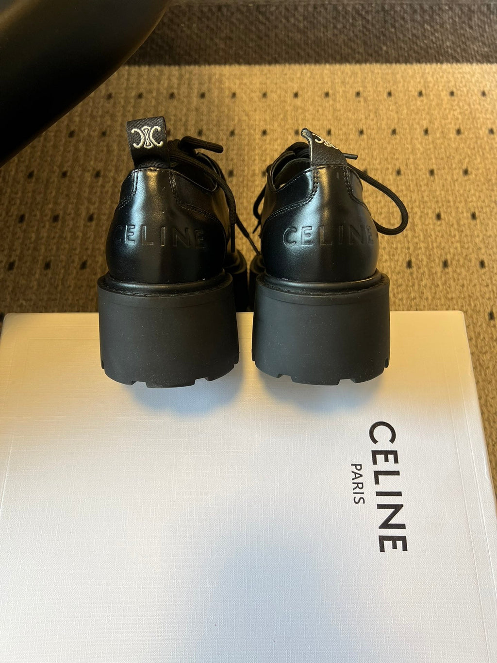 CELINE 26S LACE-UP LOAFERS IN BLACK CALFSKIN