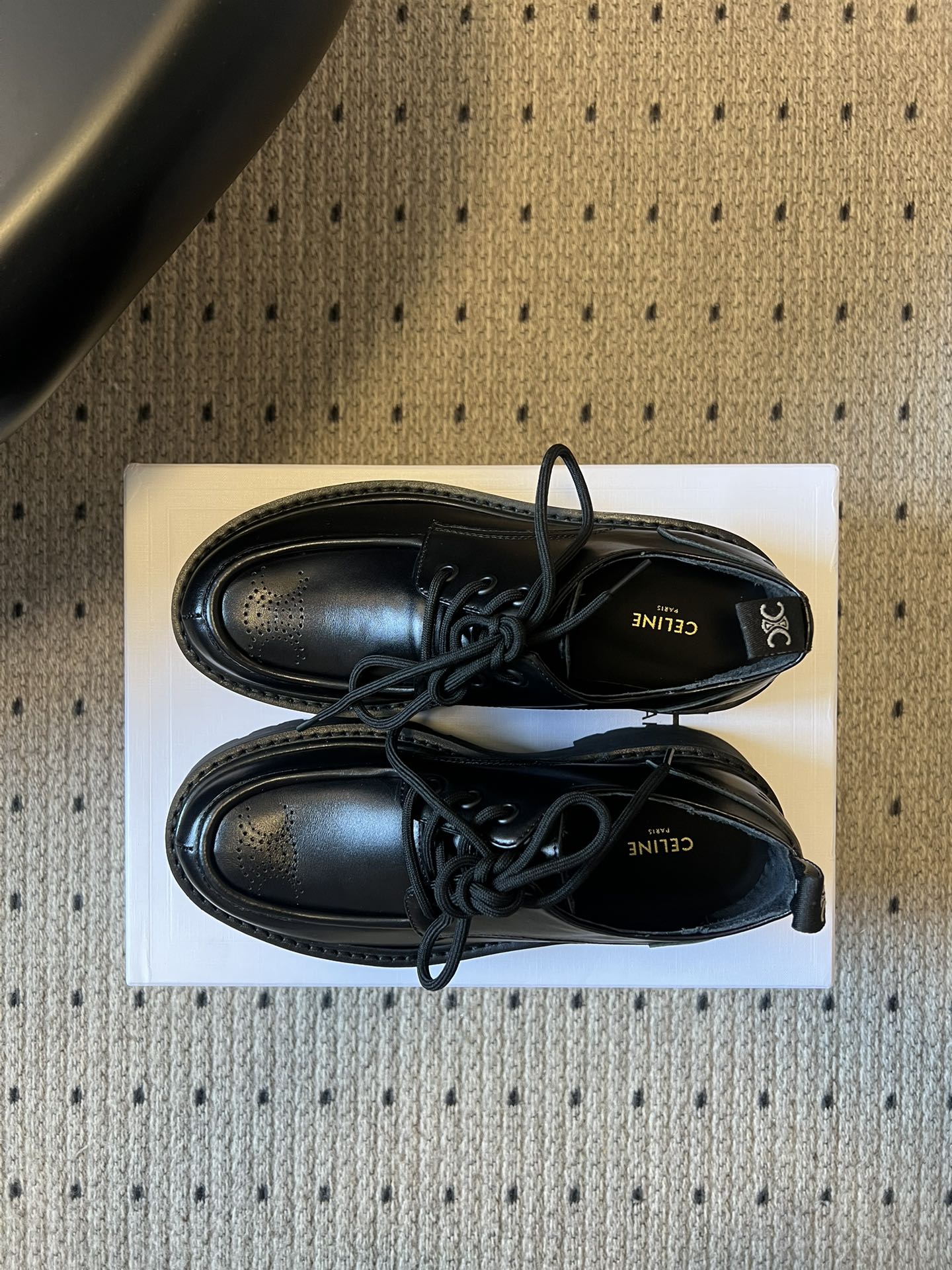 CELINE 26S LACE-UP LOAFERS IN BLACK CALFSKIN