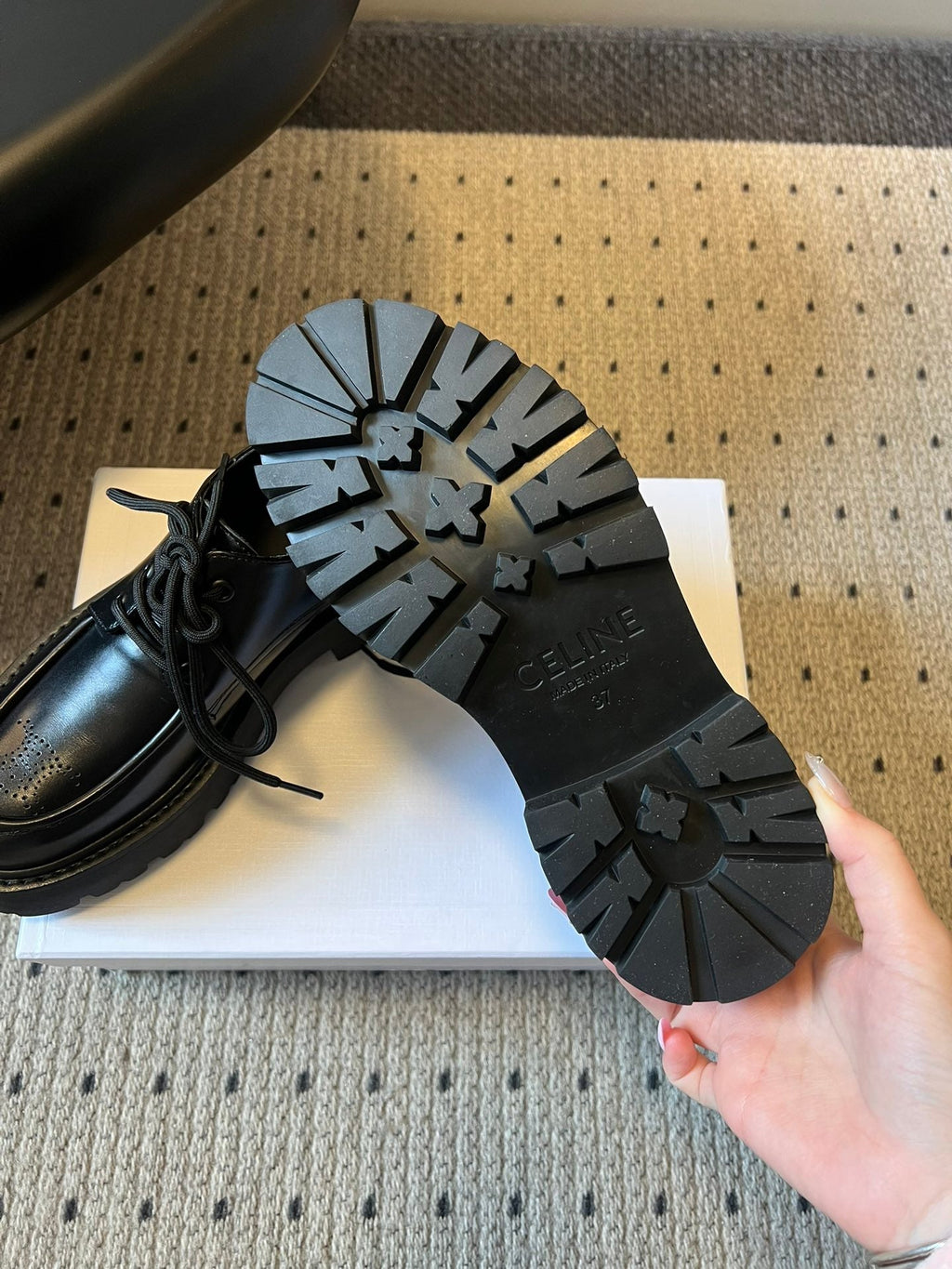 CELINE 26S LACE-UP LOAFERS IN BLACK CALFSKIN